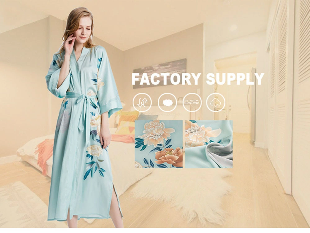 Hsp033 Silk Home Wear Lengthened New Kimono Fabric Mulberry Silk Casual Bathrobe