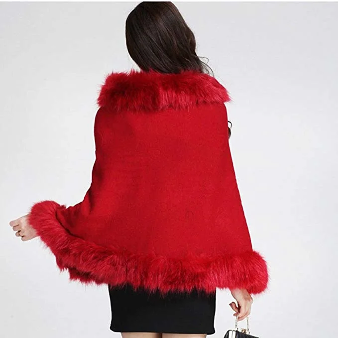 Ladies/Womens Luxury Bridal Faux Fur Shawl Wraps Cloak Coat Sweater Cape