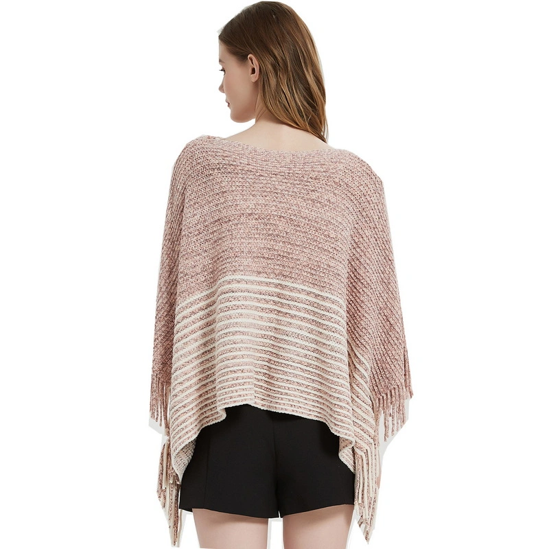 Oversized Warm Striped Pattern Thick Shawl Poncho Cape for Women