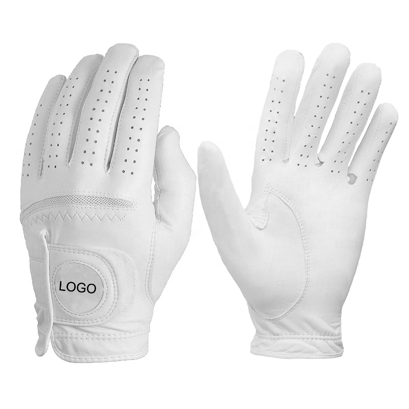 Simple Symbol Men Women&prime;s Golf Glove Hands White Cabretta Leather with Comfortable Play Golf