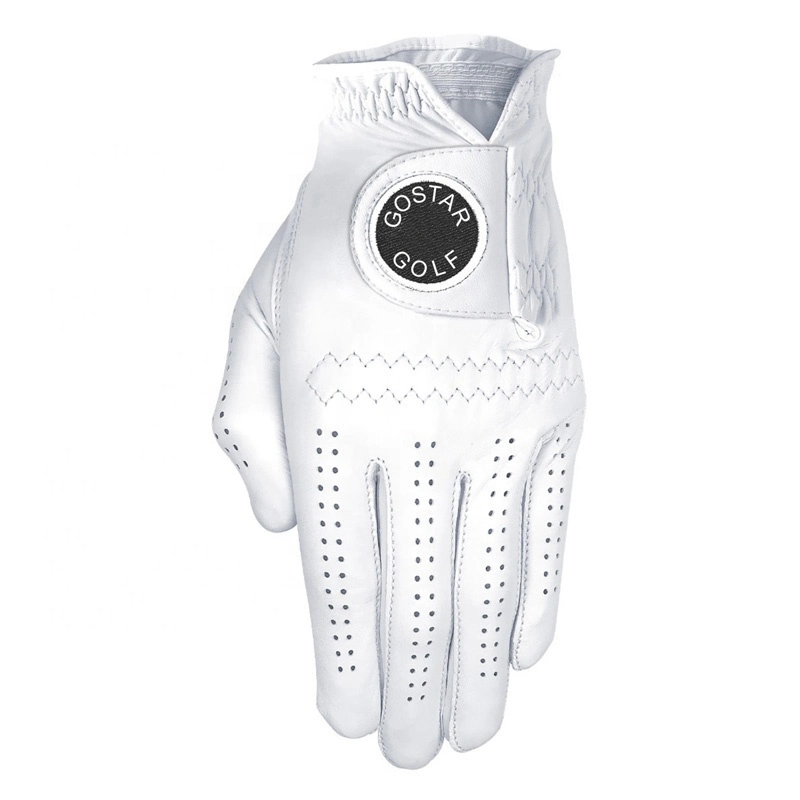 Simple Symbol Men Women&prime;s Golf Glove Hands White Cabretta Leather with Comfortable Play Golf