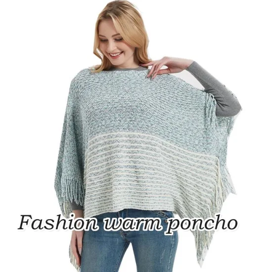 Oversized Warm Striped Pattern Thick Shawl Poncho Cape for Women